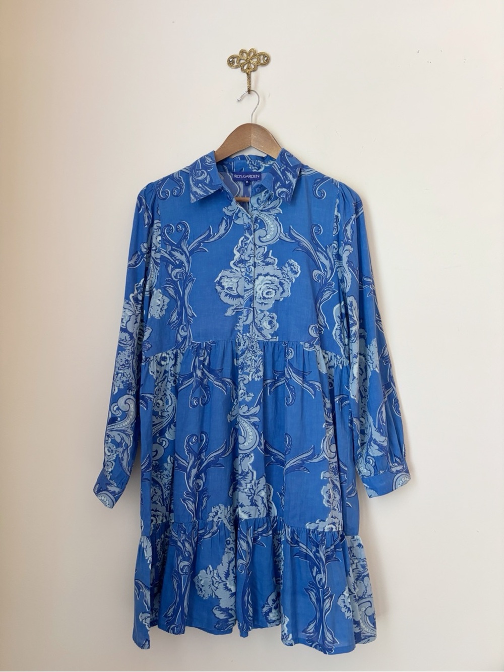 Ro's Garden Blue Floral Tiered Romy Mini Dress Medium Summer Resortwear